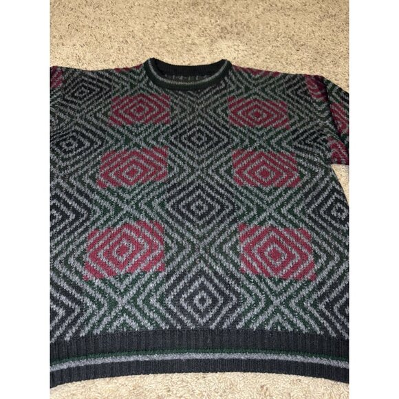 VINTAGE MENS Knit Sweater Grandpa Geometric Retro Preppy Cabin USA Made L READ - Picture 4 of 6